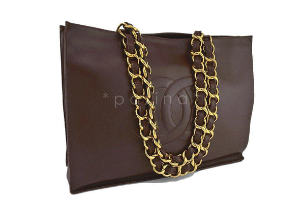 Chanel Authentic Brown Leather Large Modern Chain Tote Bag
