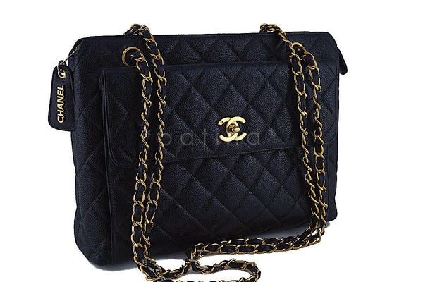 Chanel Black Caviar Classic Quilted Flap Shopper Tote Bag - Boutique Patina