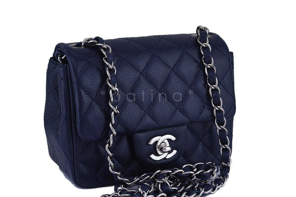 Chanel Navy Blue Caviar Classic Quilted Square Mini 2.55 Flap Bag - Boutique Patina