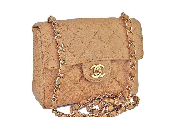Chanel Camel Beige Caviar Classic Quilted Square Mini 2.55 Flap Bag - Boutique Patina