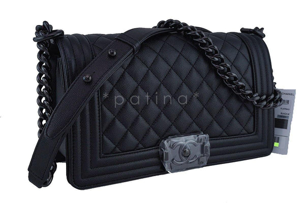 NWT 17S Chanel So Black Caviar Boy Classic Flap, Medium Bag - Boutique Patina