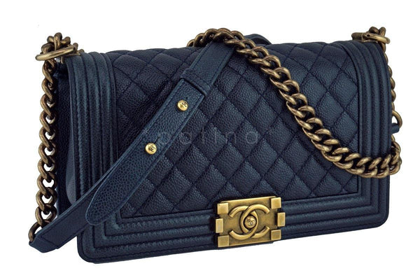 Chanel Navy Blue Le Boy Classic Flap, Medium Caviar Bag - Boutique Patina