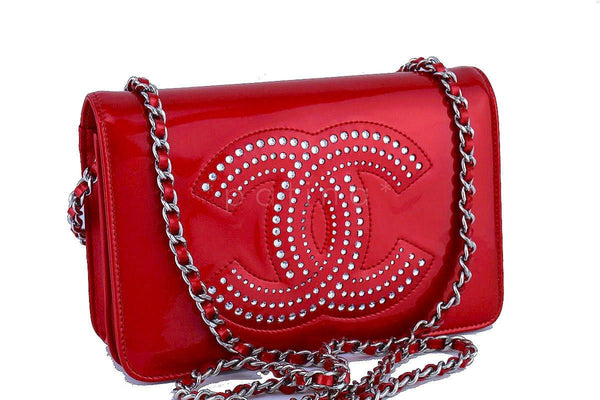 Chanel Cherry Red Patent Strass Crystals WOC Wallet on Chain Purse Bag - Boutique Patina