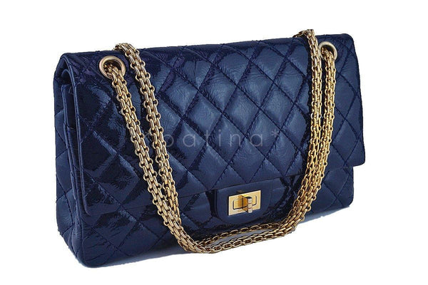 Chanel Navy Blue Patent 226 Reissue Classic 2.55 Double Flap Bag - Boutique Patina