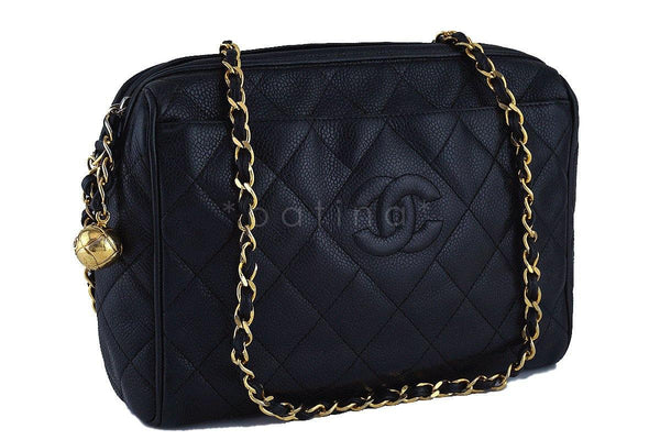 Chanel Vintage Black Caviar Classic Quilted Camera Case w Pocket Bag - Boutique Patina