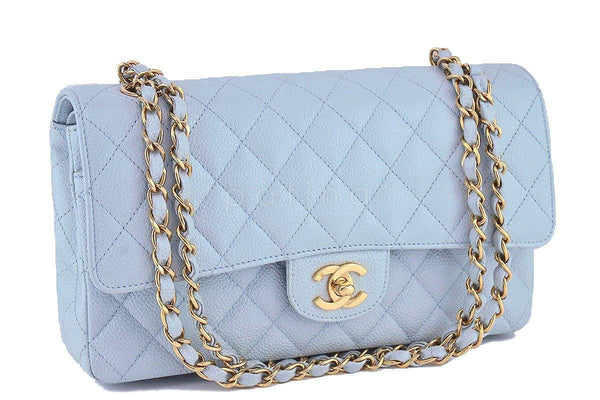 Chanel Pale Blue Caviar Medium Classic 2.55 Double Flap Bag GHW - Boutique Patina