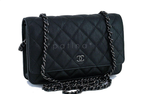 17S Chanel So Black Classic Quilted WOC Wallet on Chain Flap Bag - Boutique Patina