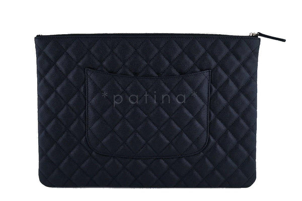 NIB Chanel Black Caviar Classic Quilted Large O Case Clutch Purse Bag GHW - Boutique Patina