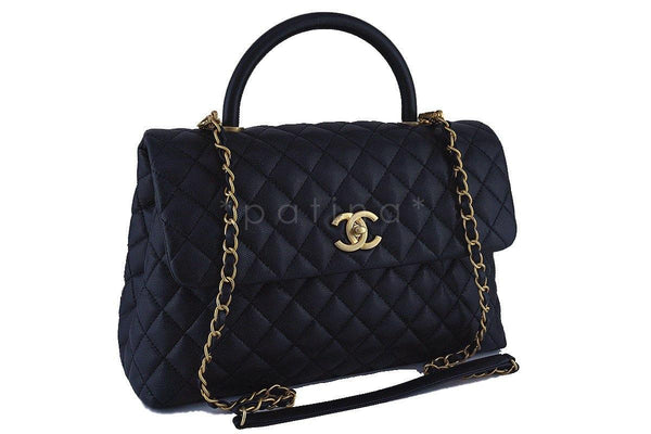 Chanel Black Large Caviar Coco Handle Shoulder Flap Kelly 2-Way Tote Bag GHW - Boutique Patina