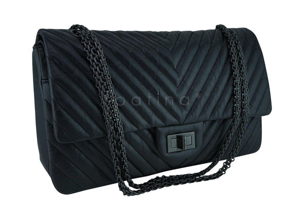 New Rare Chanel So Black Chevron 227 Jumbo Classic Reissue 2.55 Flap Bag - Boutique Patina