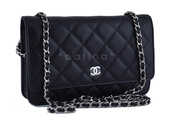 NIB Chanel Black Caviar Classic Quilted WOC Wallet on Chain Flap Bag SHW - Boutique Patina