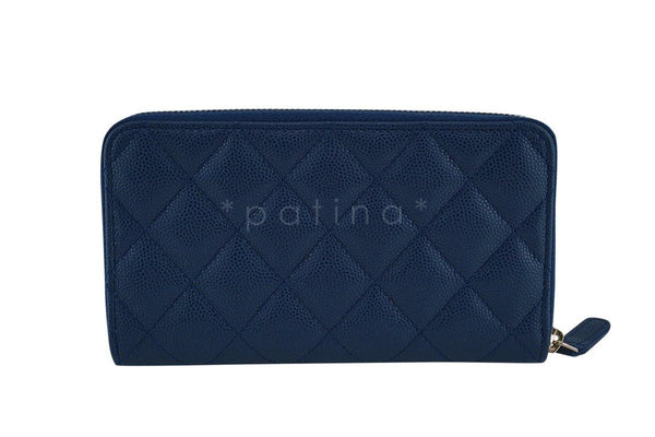 New 17S Chanel Blue Compact Zip Around Small Card Wallet Case - Boutique Patina