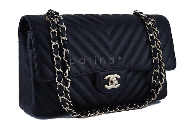 NWT 17S Chanel Black Chevron Medium Classic 2.55 Double Flap Bag GHW - Boutique Patina