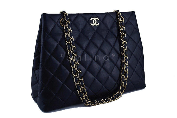Chanel Dark Navy Blue Classic Quilted Shopper Tote Bag GHW - Boutique Patina