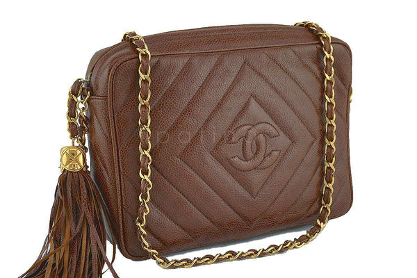 Chanel Caramel Brown Caviar Classic Quilted Camera Case Bag 24k Gold Plated - Boutique Patina