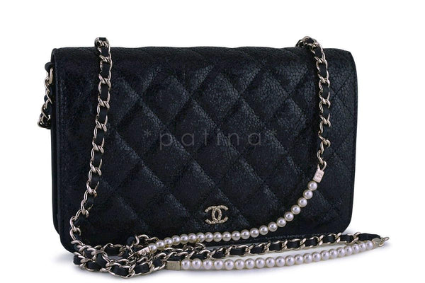 New Chanel Black Rare Fantasy Pearls Wallet on Chain WOC Flap Bag - Boutique Patina