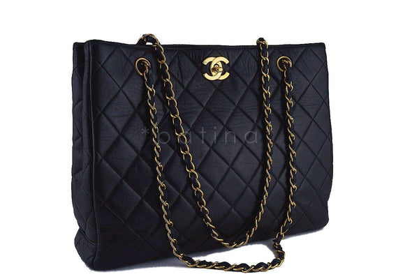 Chanel Black Classic Quilted Shopper Tote Bag 24k Gold Plated - Boutique Patina