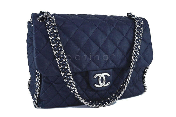 Chanel Navy Blue Chain Around Maxi Luxe Flap Bag - Boutique Patina