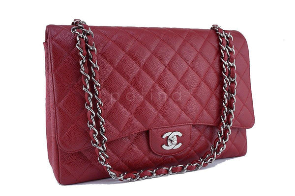 Chanel Red Caviar Maxi Quilted Classic 2.55 Jumbo XL Flap Bag SHW - Boutique Patina