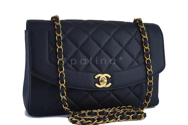 Chanel Black Caviar Vintage Quilted Classic Pocket "Diana" Flap Bag - Boutique Patina
