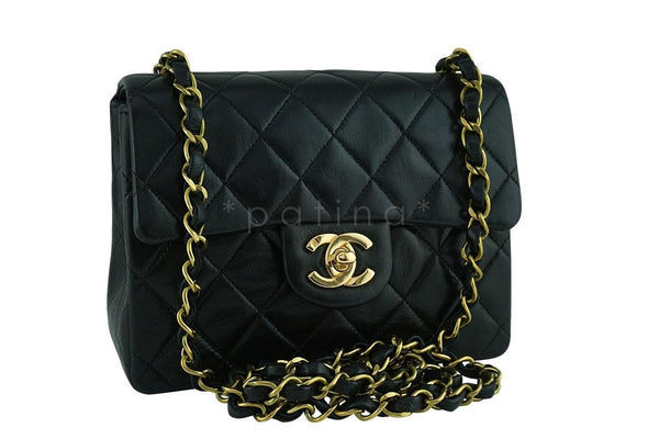 Chanel Black Classic Quilted Square Mini Flap Bag 24k Gold plated - Boutique Patina