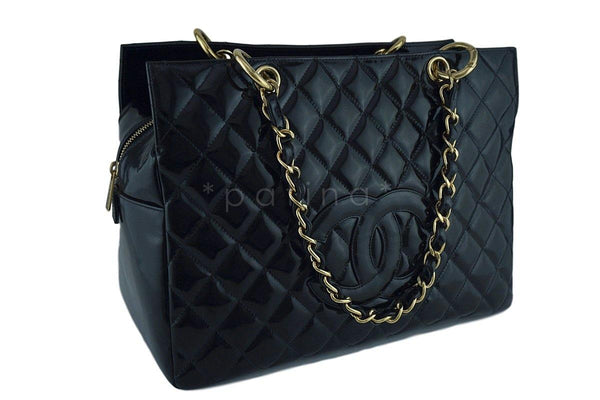 Chanel Black Patent Classic Grand Shopper Tote GST Bag GHW - Boutique Patina