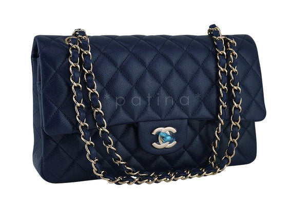 New 17B Chanel Navy Blue Caviar Medium Classic 2.55 Double Flap Bag - Boutique Patina