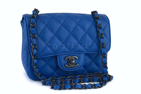 Chanel Blue Classic Quilted Square Mini 2.55 Flap Bag Black HW - Boutique Patina