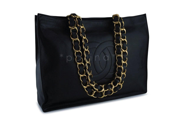Chanel Black Vintage Chunky Chain Shopper Tote Bag 24k Gold Plated - Boutique Patina