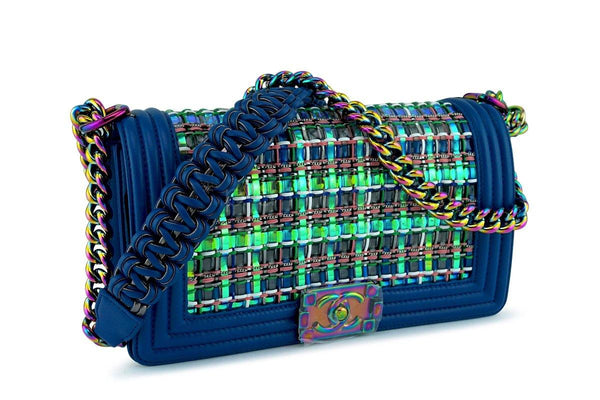 NWT 17S Chanel Blue Rainbow Cable Medium Boy Iridescent Mermaid Flap Bag - Boutique Patina