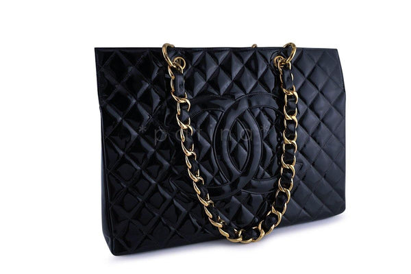 Chanel Black Vintage Patent Grand Shopper GST Tote Bag - Boutique Patina
