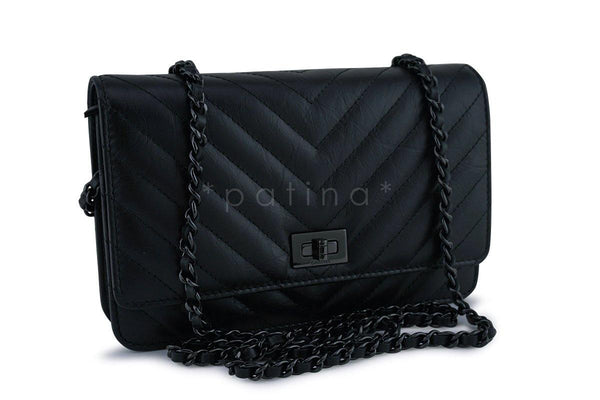NWT Chanel So Black Chevron Reissue Wallet on Chain WOC Flap Bag - Boutique Patina