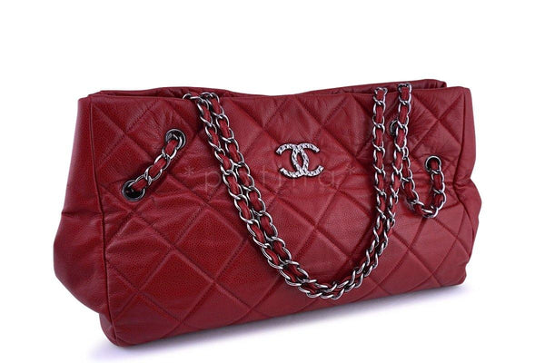 Chanel Red Soft Caviar Cells Quilted Shopper Tote Bag - Boutique Patina