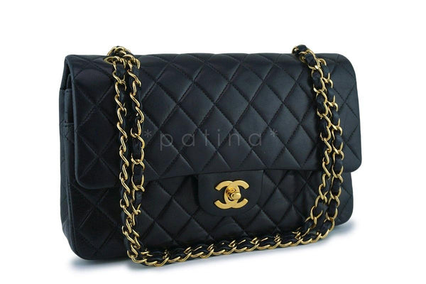 Chanel Black Lambskin Medium Classic 2.55 Double Flap Bag 18k Gold Plated - Boutique Patina