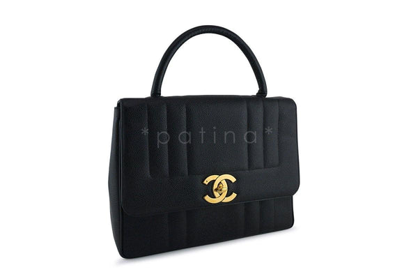 Chanel Vintage Black Caviar Classic Mademoiselle Kelly Flap Bag - Boutique Patina