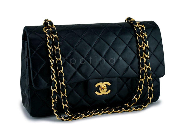 Chanel Black Lambskin Medium Classic 2.55 Double Flap Bag 24k GHW - Boutique Patina