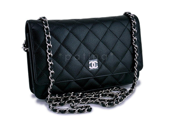 NWT Chanel Black Caviar Classic Quilted WOC Wallet on Chain Flap Bag SHW - Boutique Patina