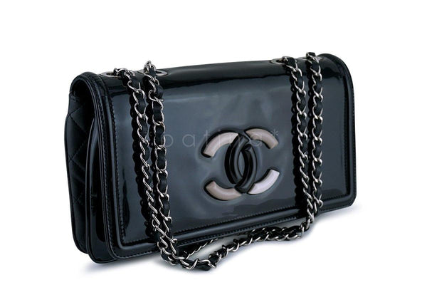 Chanel Black Patent Lipstick Ligne Shoulder Flap Bag - Boutique Patina