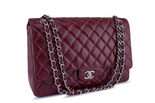 Chanel Berry Red Caviar Maxi Quilted Classic 2.55 Jumbo XL Flap Bag - Boutique Patina