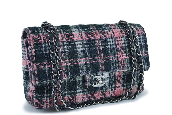 Chanel Gray Pink Tweed Medium Classic 2.55 Double Flap Bag - Boutique Patina