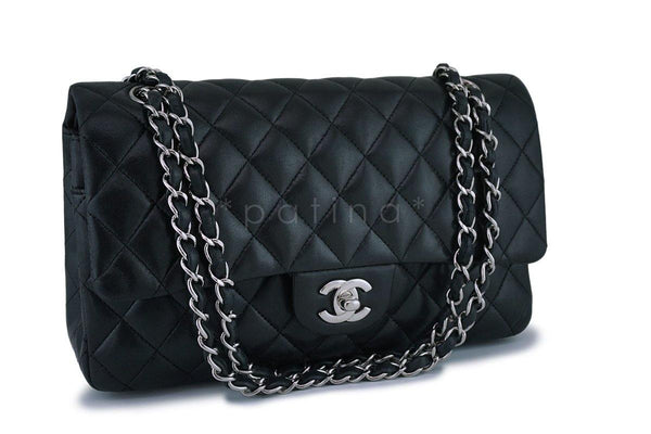Chanel Black Lambskin Medium Classic 2.55 Double Flap Bag SHW - Boutique Patina