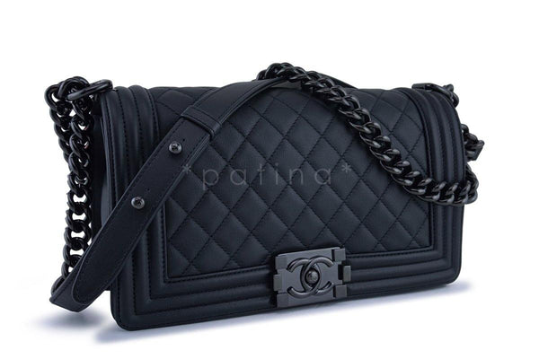 New 18C Chanel So Black Boy Classic Medium Flap Calfskin Bag - Boutique Patina