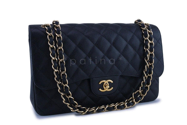 Chanel Black Caviar Jumbo 2.55 Classic Double Flap Bag GHW - Boutique Patina