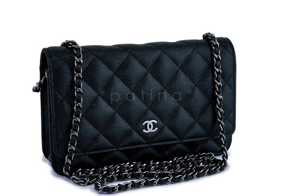 Chanel Wallet on Chain WoC in Chevron Quilted Crumpled Silver
