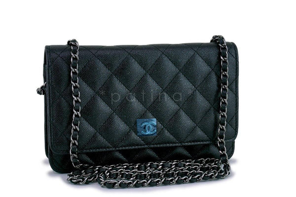 New 18C Chanel Iridescent Black Caviar Quilted WOC Wallet on Chain Flap Bag - Boutique Patina
