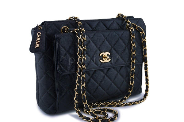 Chanel Black Vintage Caviar Classic Quilted Flap Shopper Tote Bag - Boutique Patina