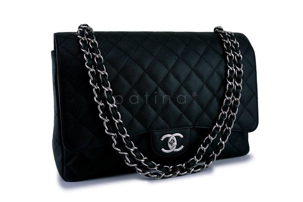 Chanel Black Caviar Maxi "Jumbo XL" Classic Double Flap Bag SHW - Boutique Patina