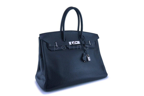 Hermes Indigo Clemence Blue-Black 35cm Birkin Bag PHW - Boutique Patina