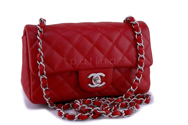 Chanel 14C Red Caviar Classic Quilted Rectangular Mini 2.55 Flap Bag SHW - Boutique Patina