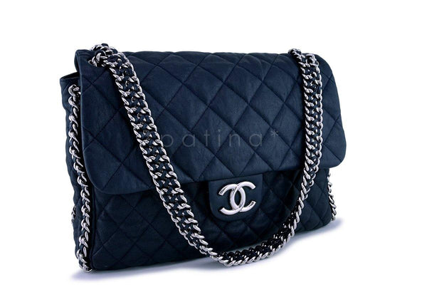 Chanel Navy Blue-Black Chain Around Maxi Luxe Flap Bag - Boutique Patina